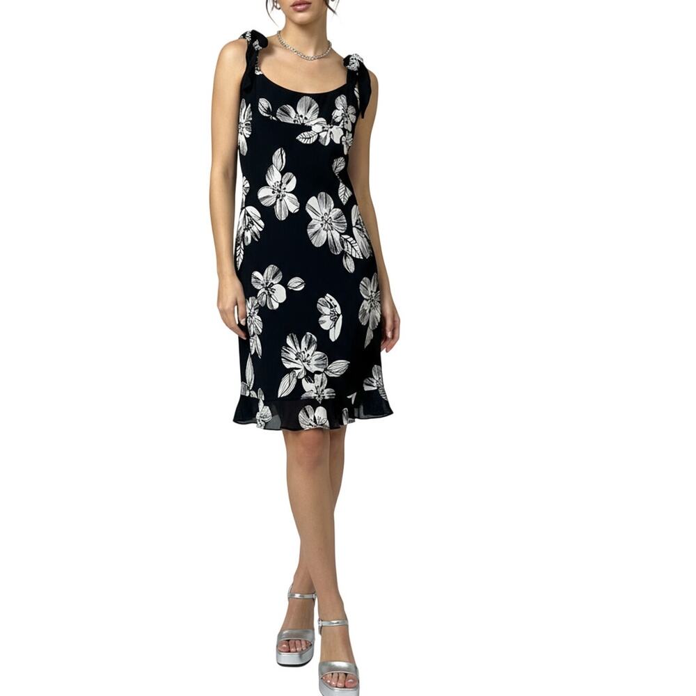 Vintage Kelly & Diane Silk Hibiscus Beaded Mini Dress Black White Tropical